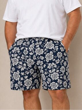 Caribbean Joe 2X Big Floral Swim Trunks Navy Hawaiian Beach Shorts NWT